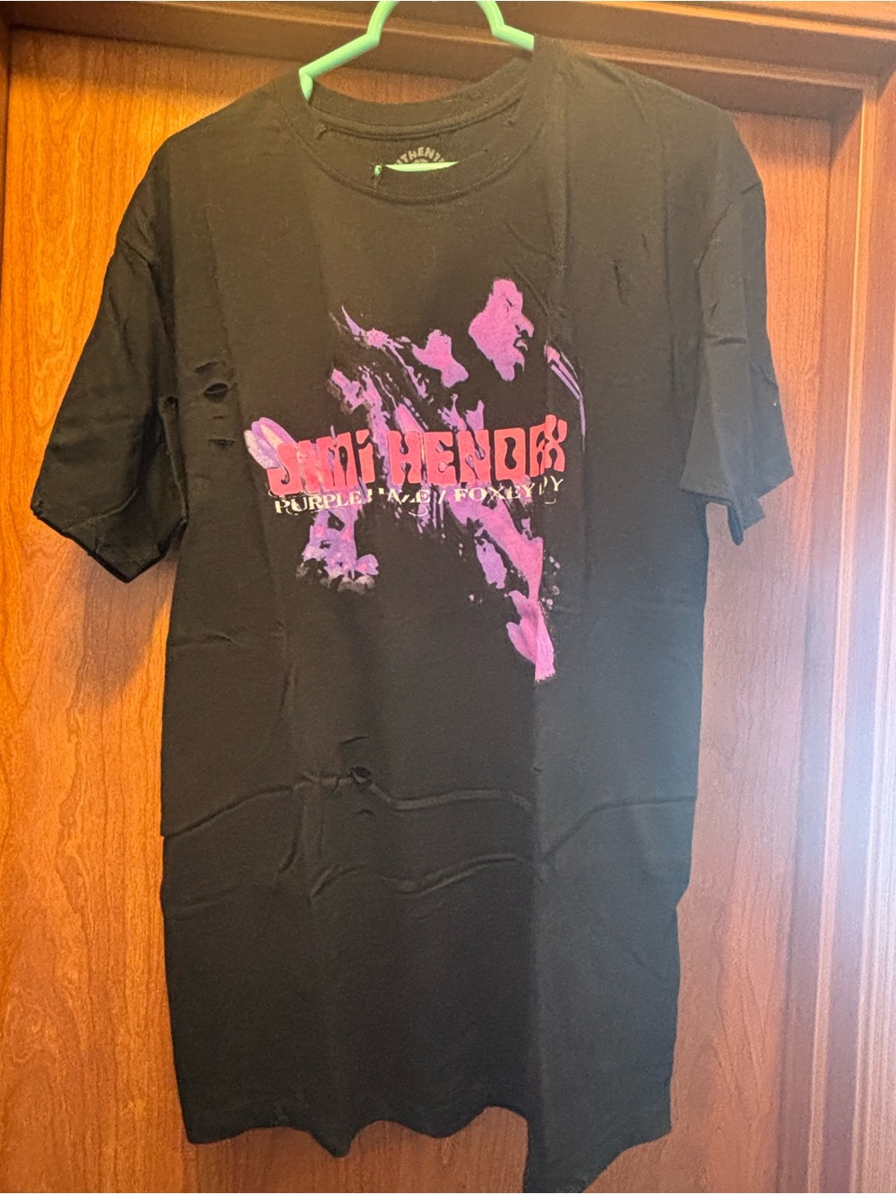 Black Graphic Band-Style Tee with Pink/Purple Print